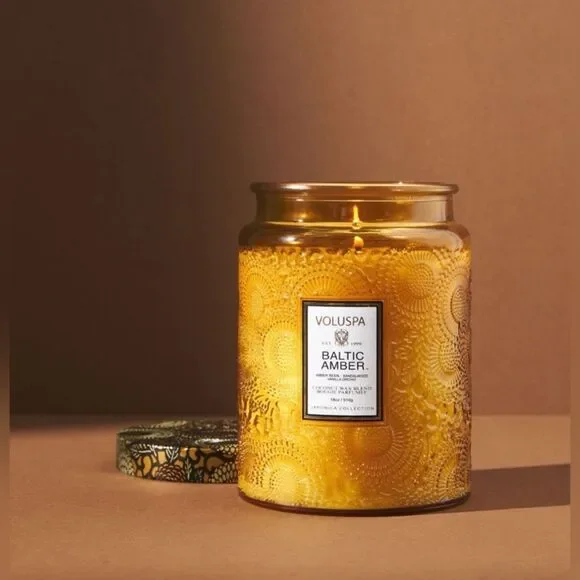 Anthropologie NIB Voluspa Japonica Baltic Amber Glass Jar Candle​ 16 Ounces - Picture 3 of 8